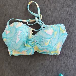 Victoria's Secret Beach Neon Blue Paisley Pushup 32 DD Bikini Bra Swimsuit Top